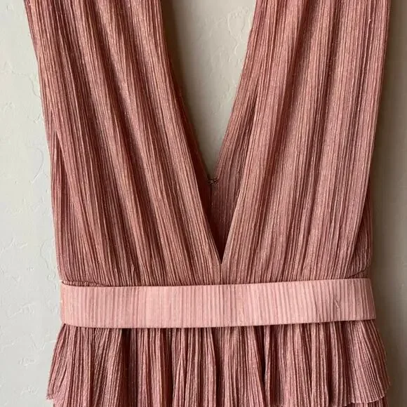 Sabina Musayev Dress Skylar Pink‎ Metallic Plisse V-Neck Sleeveless Minidress M - Picture 7 of 9
